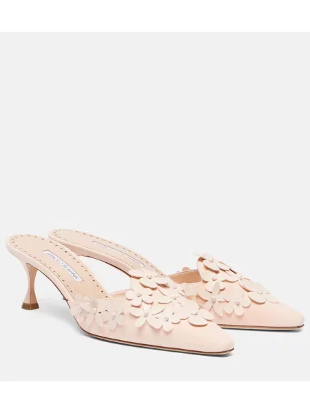 Usnjene mules Manolo Blahnik s cvetličnim vzorcem roza