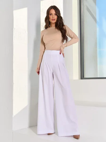 Штани палаццо ISSA Plus комбінований верх білий