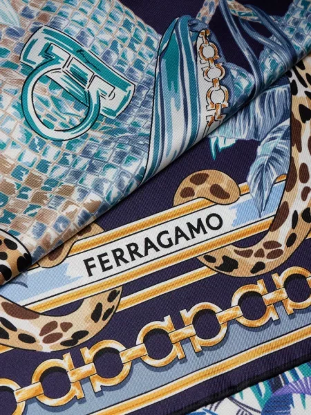 Fular Ferragamo de mătase cu imagine albastru