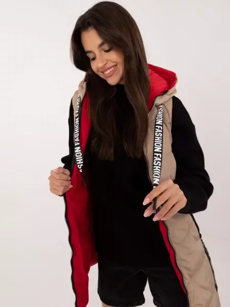 Prsluk Fashionhunters s kapuljačom bež