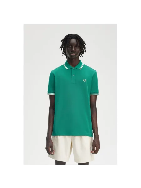 Koszulka polo Fred Perry w paski z paskiem zielona