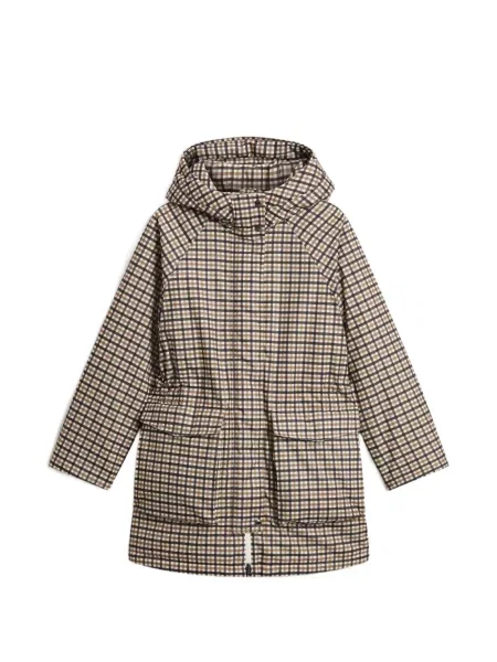 Kostkovaný kabát Woolrich s kapucí hnědý