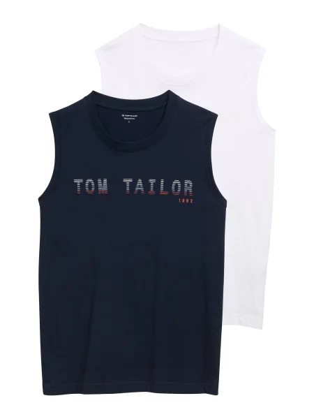 TOM TAILOR Tricou albastru închis / roșu alb