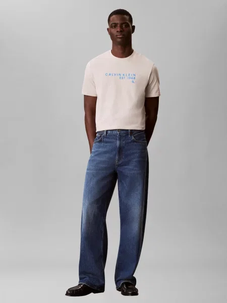 Calvin Klein Jeans Koszulka Mężczyźni nadruk S beżowy