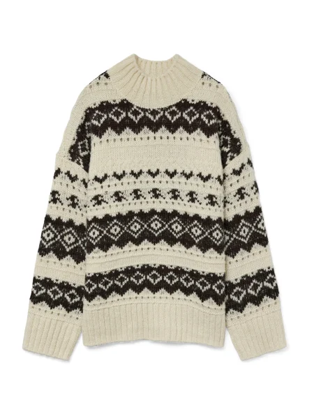 VERO MODA Pulover VMAMPLE ecru / ciocolatiu / metalic gri