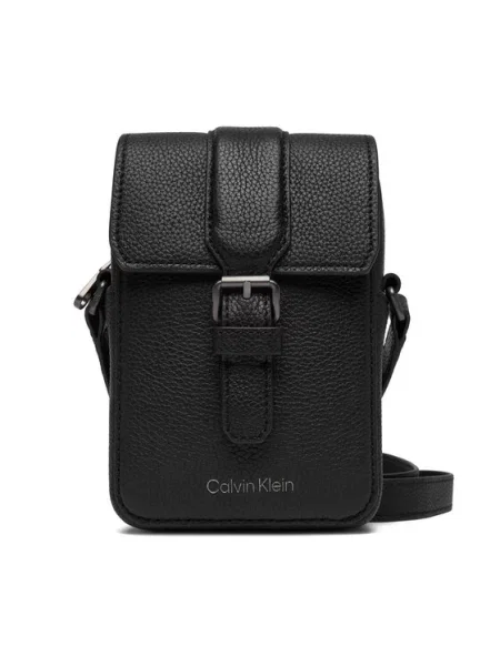 Calvin Klein Torbica za okrog pasu Leather Slim Flap Reporter črna