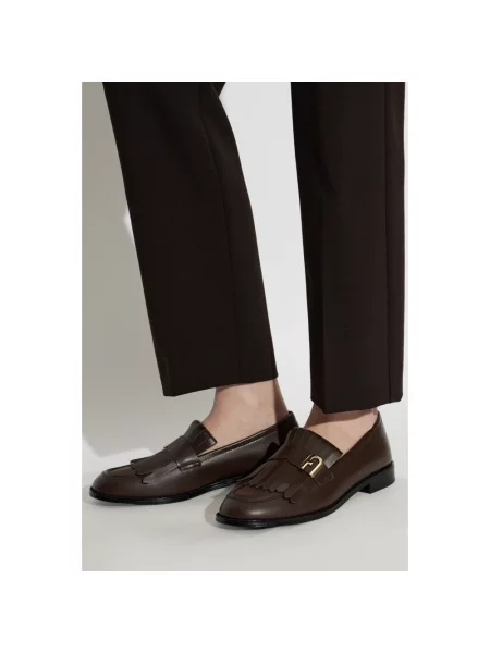 Loafersy Furla skórzane brązowe