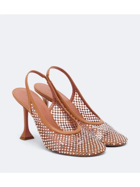 Pantofi cu toc Amina Muaddi slingback maro