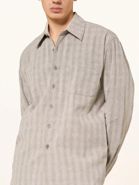 Our Legacy Košile Above Comfort Fit S Lnem černošedá béžová