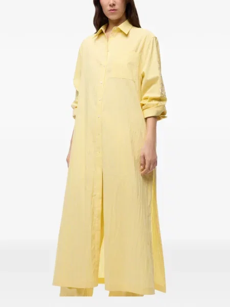 Lung rochie Pinko cu broderie cu dungi galben