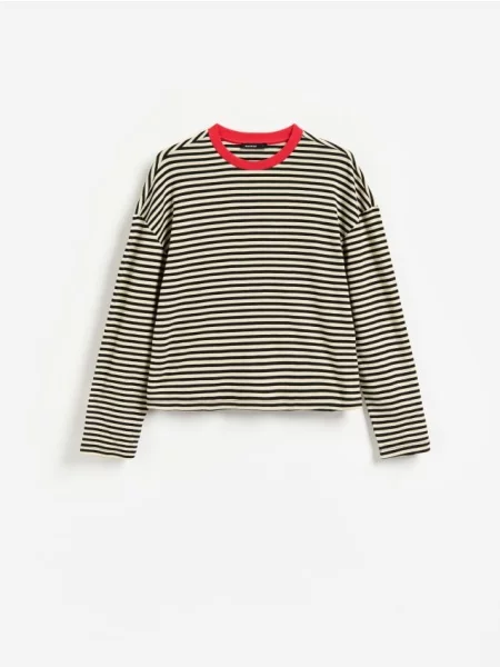 Reserved Tricou cu mânecă lungă din amestec de negru