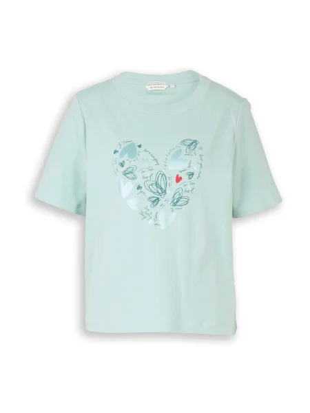 TOM TAILOR Tricou albastru pastel / verde petrol roșu