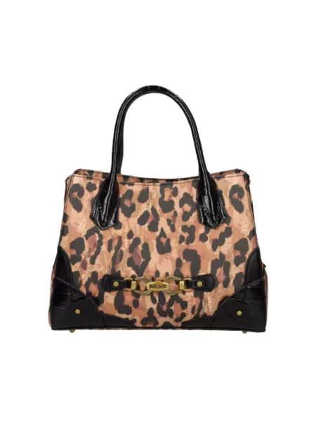 Torebka skórzana Just Cavalli skórzana w wężowy wzór brązowa