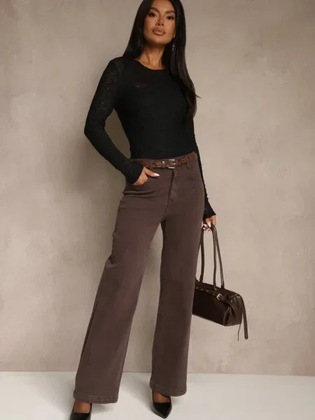 Jeansy Wide Leg High Waist z Bawełny Nelenasa fioletowe