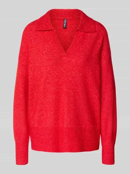 Sweter z dzianiny o kroju regular fit z dodatkiem wełny model ‘MALOU’ Pieces czerwony