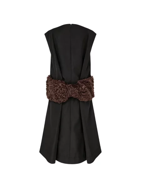 Rochie midi Simone Rocha cu funde cu blană negru