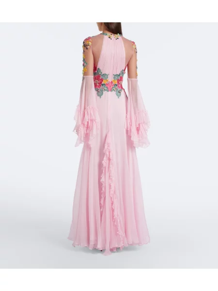 Rochie Costarellos de mătase cu model floral roz