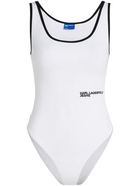 Body Karl Lagerfeld Jeans cu broderie alb