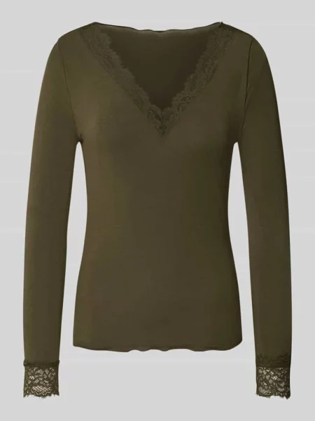 Bluzka z długim rękawem o kroju slim fit z mieszanka modalu z dodatkiem wełny model SKYE' Vero Moda oliwkowa