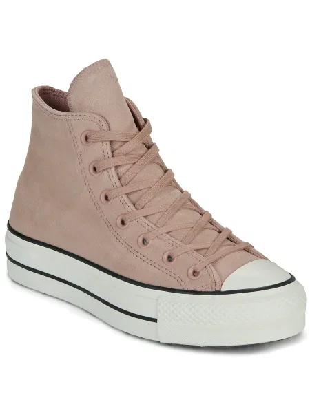 Pantofi Converse din piele de căprioară cu platformă roz