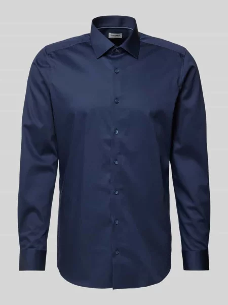 Koszula biznesowa o kroju slim fit z kołnierzykiem typu kent Olymp Level Five granatowa