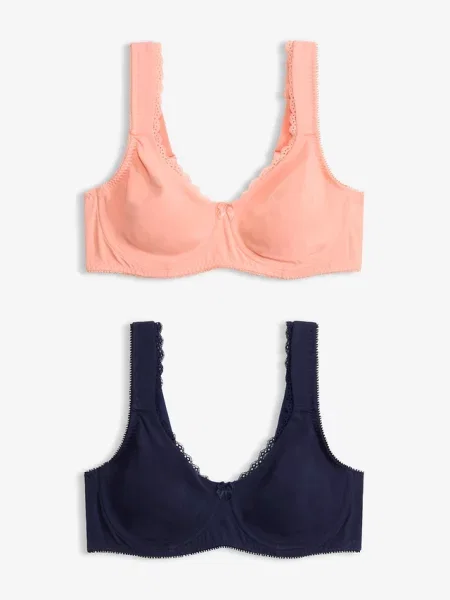 Biustonosz typu T-shirt optycznie zmniejszający biust na fiszbinach z bawełny organicznej 2 szt. niebieska