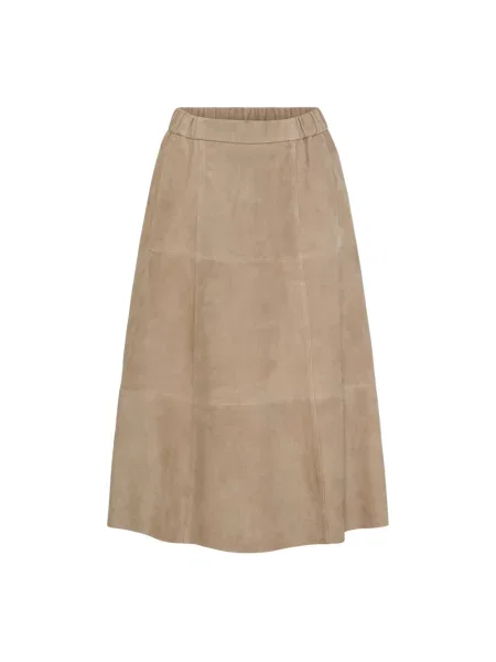 Spódnica midi Notyz zamszowa do kolan w kształcie litery A beżowa