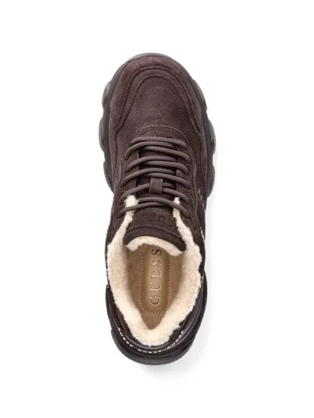 Sneakerși Guess din piele de căprioară maro