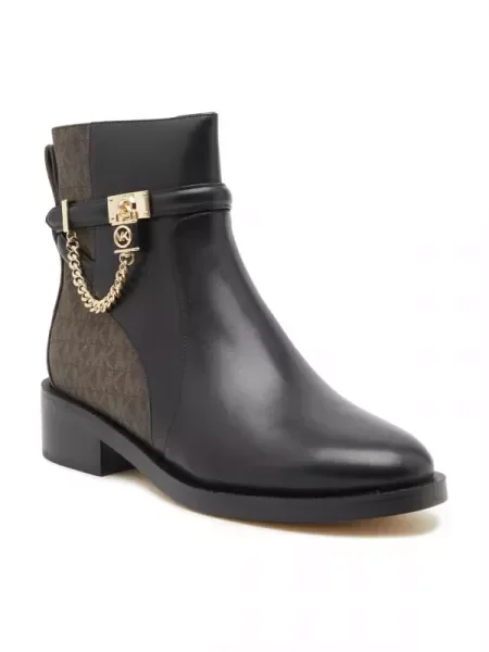 Michael Kors Bőr magassarkú bokacsizma Hamilton Flat fekete