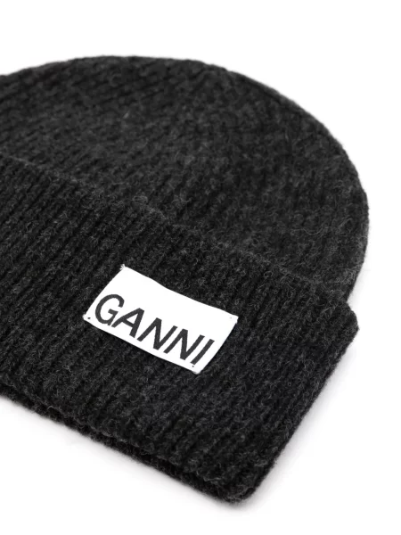 Žebrovaný čepice Ganni černý