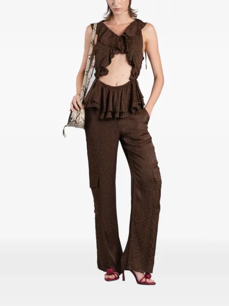 Pantaloni cargo Siedres cu model floral din jacard maro