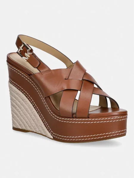 Usnjeni sandali MICHAEL Michael Kors Nora Wedge rjava