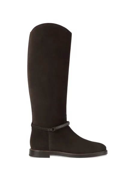 Botine Brunello Cucinelli din piele de căprioară cu bretele maro