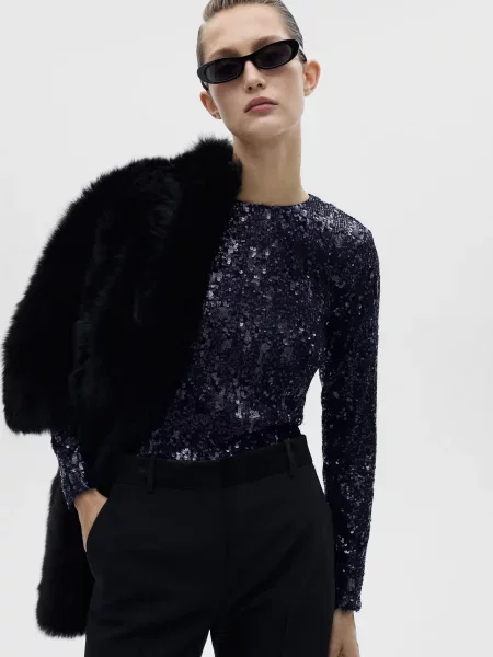 Лонгслів MANGO темно-синій синій