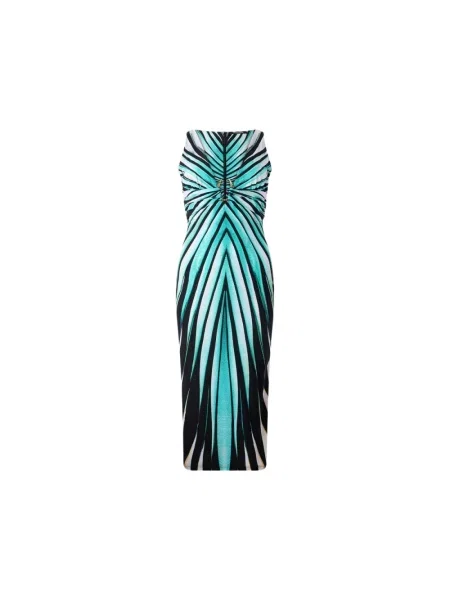 Sukienka midi Roberto Cavalli z nadrukiem z dekoltem w serek niebieska