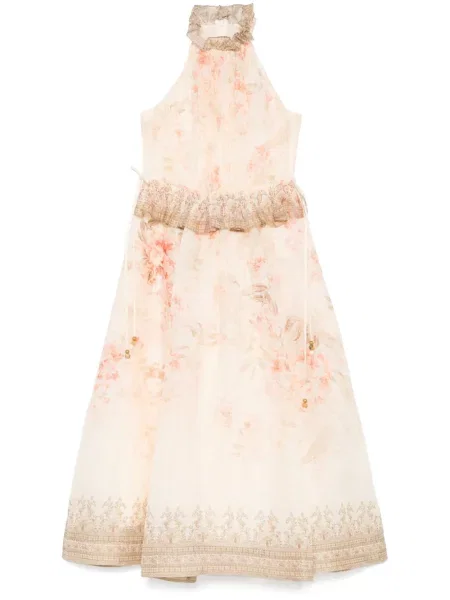 Rochie midi Zimmermann până la genunchi cu gât halter de costum roz