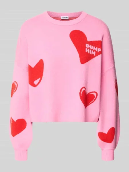 Sweter o kroju oversized z dzianiny z mieszanki model ‘SHYLA’ Noisy May różowy