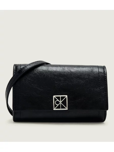 Portofel Calvin Klein cu bretele din piele negru