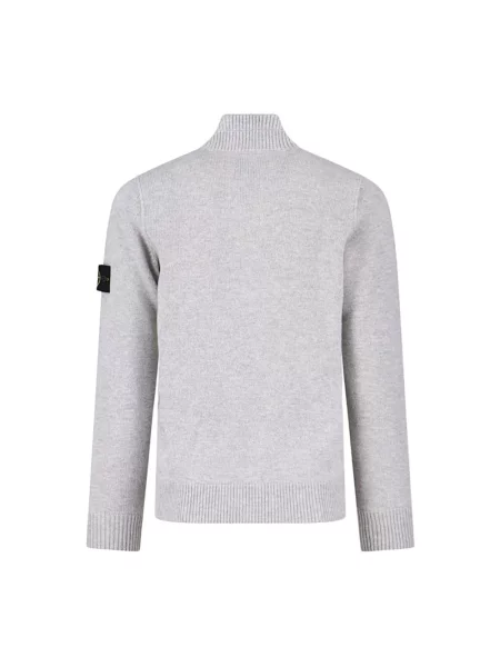 Lniany sweter z golfem Stone Island z kamieniami szary