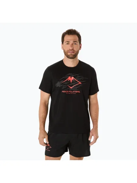 Мъжка тениска за бягане ASICS Fujitrail Logo performance black/carbon/coral reef черно