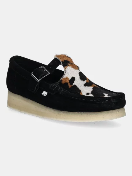 Clarks Originals mocasini din piele întoarsă Wallabee T Bar femei cu plat negru