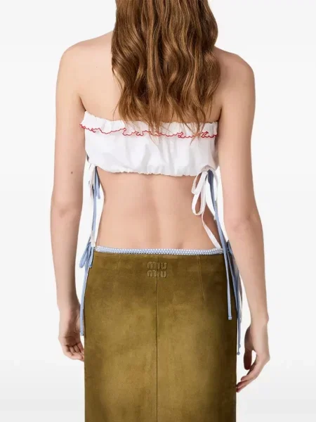 Top Miu Miu cu broderie din poplin alb
