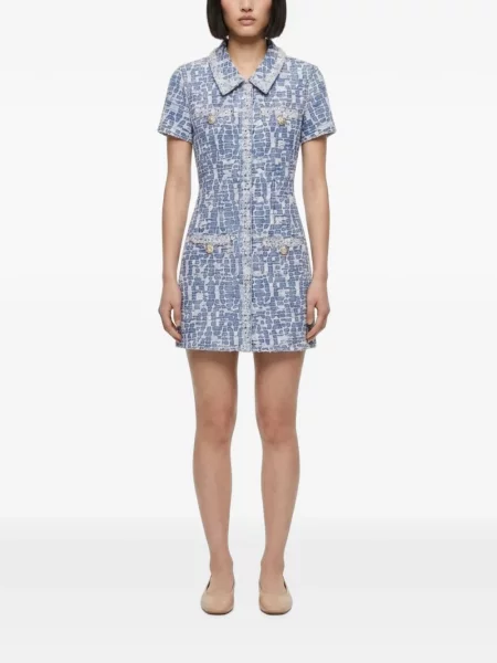 Rochie din denim Self-portrait albastru