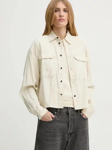 G-Star Raw koszula regular z kołnierzykiem klasycznym beżowy