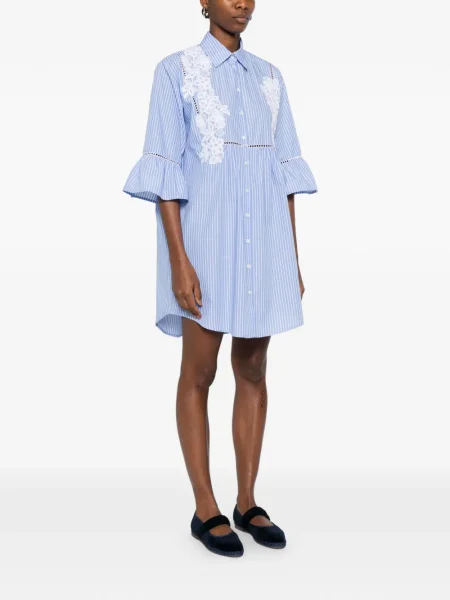 Sukienka mini Ermanno Firenze w paski koronkowa garniturowa niebieska