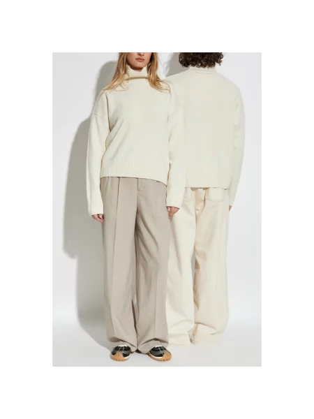 Sweter z golfem Ami Paris wełniany beżowy