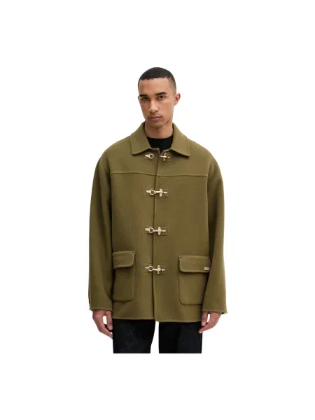 Drôle de Monsieur płaszcz z dodatkiem wełny La Veste Caban zielony