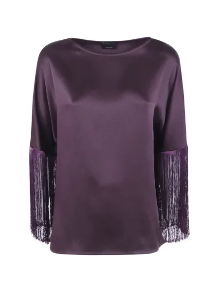 Top Antonelli cu franjuri din satin violet
