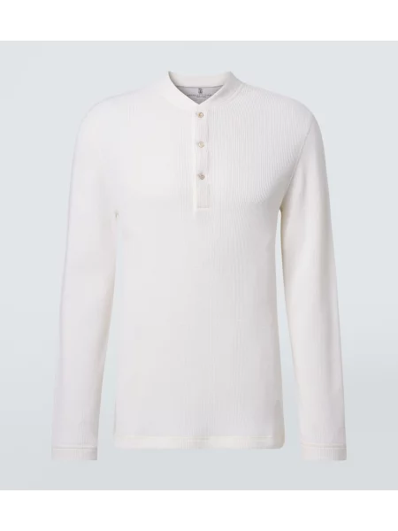 Cămașă Brunello Cucinelli din cașmir cu guler henley alb