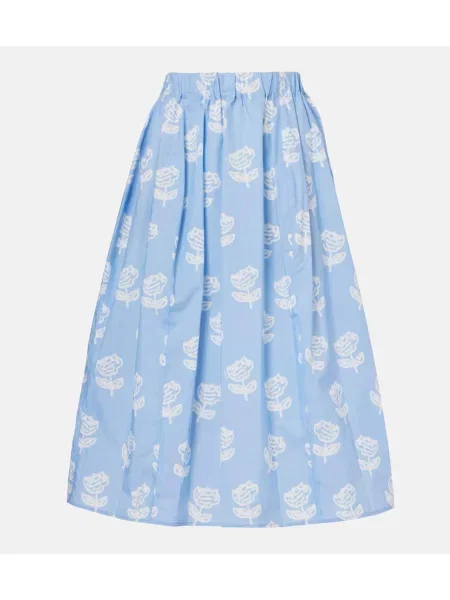 Fustă midi Marni cu model floral până la genunchi din poplin albastru